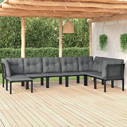 QJBSAVVA 8-TLG Garten-Lounge-Set, Gartenstühle Eckbankgruppe Balkonmöbel Gartenmöbel Set Geeignet für Speisesaal Outdoor Balkon Garten Schwarz und Grau Poly Rattan