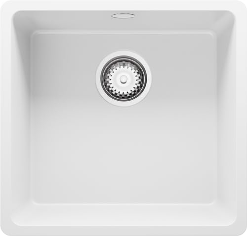 Fregadero bajo Encimera Blanco 46x44cm, 1 Seno + Sifón, Granito al mueble 50cm - Venecia Easy de Primagran