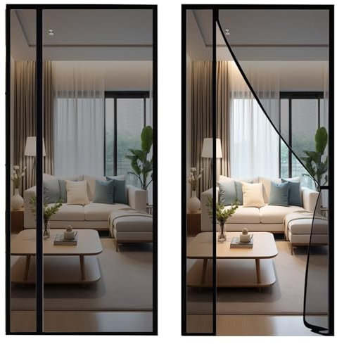 Zanzariera Magnetica, 70x185cm Zanzariere Magnetiche per Porte finestre su Misura, Chiusura Automatica Elegante Zanzariera Porta per Casa Ufficio Nero