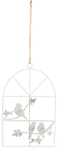 Fensterdeko hängend Vintage Vögel Hänger aus Metall - Hängedeko Fensterdekoration weiße Landhaus Deko Frühlingsdeko Wanddeko Türdeko - Shabby Fensterhänger 15 x 24 cm innen Outdoor zum hängen