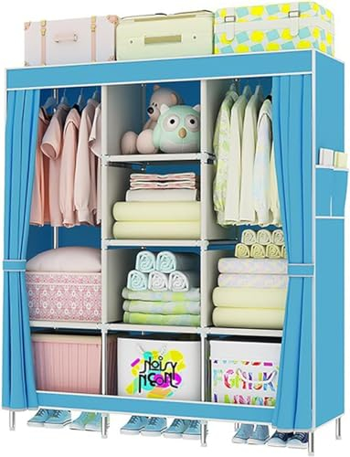 Stoff-Leinen-Kleiderschrank, Aufbewahrungsschrank, tragbarer Kombinationsschrank mit Vliesstoff und Hängestangen für Schlafzimmer, Wohnzimmer, Büro