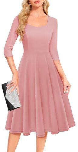 Berylove Cocktailkleid Damen Rosa Kleid Damen Kleider Zur Taufe Damen Kleid Taufe Damen Freizeitkleid Konfirmation Outfit Mutter BLP8010 Blush M