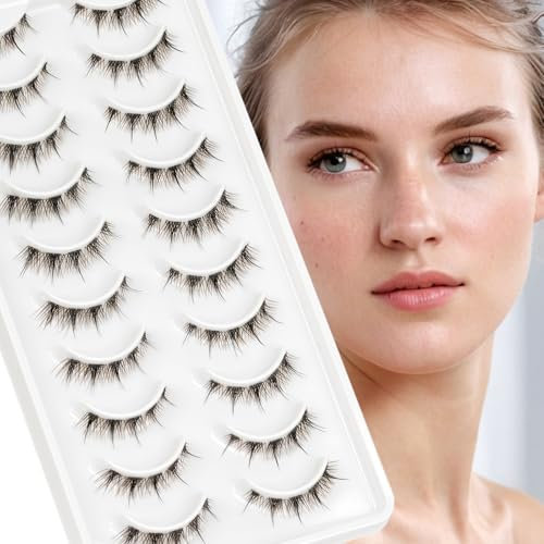 3D Falsche Wimpern 10 paare natural fake lashes natürliche 3D kurze Wimpern handgefertigte transparente stiel künstliche Wimpern für das tägliche Make-up von EMEDA (Natural AA)