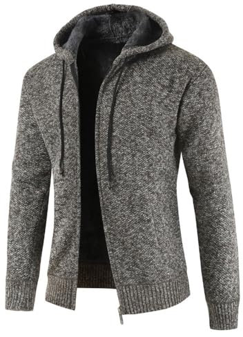 UUAISSO Uomo Felpe con Cappuccio Maglia Pullover Foderato in Pile Cardigan Cerniera Intera Casual vestibilità Regolare Cappuccio Grigio Scuro XL