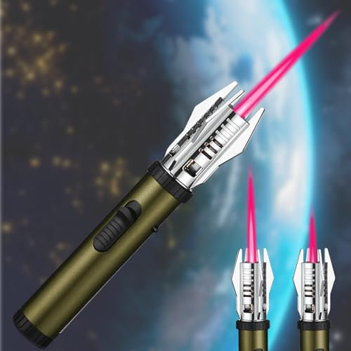 Jetflamme Feuerzeug, Gas Nachfüllbar Sturmfeuerzeug, Einstellbare Flamme Winddichtes Gasfeuerzeug, Abschließbar für Grill, Kamin, Camping (Ohne Butangas) (Grün)