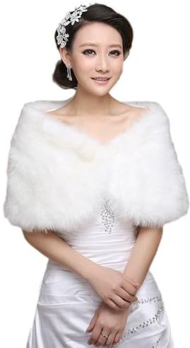 SMTCM Brautstola Kunstfell Hochzeitsschal Damen Weiß Kunstpelz Schals Wrap Braut Cape Kragen Pelz Winter Brautschal Abendstola Frauen Fellschal Bolero Umhang Tücher für Cheongsam Brautkleid Bankett
