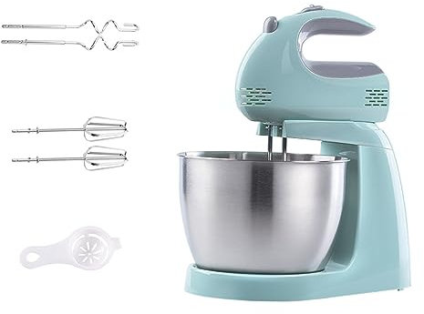 Frullatore elettrico 2 in 1 a doppia impugnatura e supporto, con 5 velocità, funzione turbo, include ciotola da 3 litri, 2 fruste, 2 ganci per impastare, perfetto per la cucina casalinga, impastatri