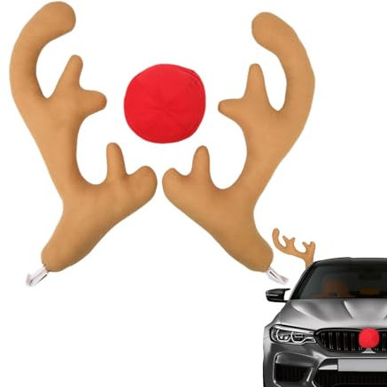 Geweih Deko Für Auto, Auto Deko Weihnachten, Weihnachts Auto Rentier Geweih Und Rote Nase Set, Auto Rentier Geweih Und Nasen Dekorations Set, Partyzubehör Für LKW, Autos, Fahrzeuge