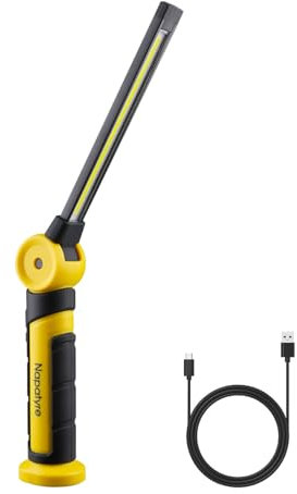 Napatyre LED Arbeitsleuchte Werkstattlampe, 4000 mAh Taschenlampe LED Aufladbar mit Magnet und 120° Drehbar, 3 Lichtmodi Handlampe COB Inspektionslampe für Auto Reparatur Camping Notfall (1 Stück)