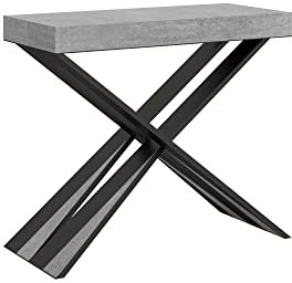 BS COM Console Extensible 90x40/196 cm Diago Small Gris Béton Cadre Anthracite