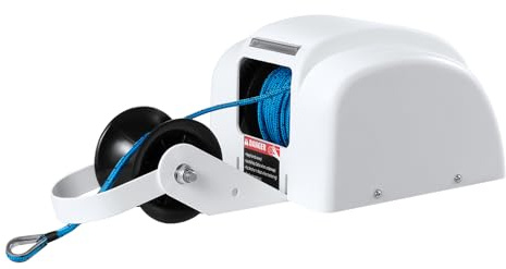 Verricello elettrico per barche, 12 V con telecomando senza fili, per uso con ancoraggi fino a 20 kg, per barche, pontone, barca, bianco