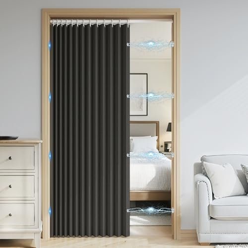 SK Studio Rideau de Porte Isolation Thermique, Rideau Occultant Pliants Anti Froid et Chaleur Magnétique Impermeable à Oeillets Décoratif pour Salon Chambre Maison 1 Panneau, Noir, 120x190cm