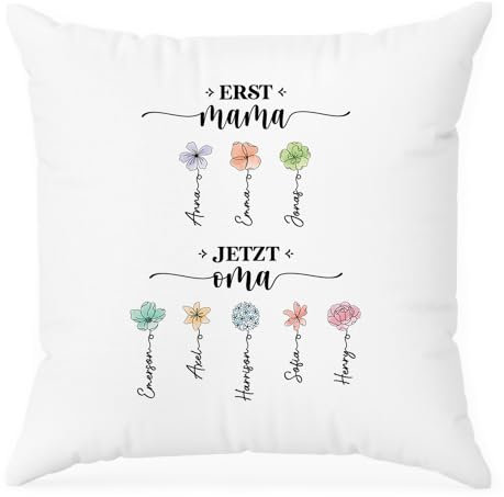 Geschenke Mall Personalisiertes Kissen - Erst Mama Jetzt Oma - Personalisierte Geschenke für Oma, Geburtstagsgeschenk Für Mutter, Beste Mama Kissen (Modell #1)