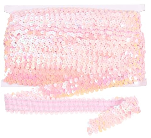 sourcing map 10 m x 3 cm elastischer Paillettenbesatz, flach, dehnbar, Pailletten-Streifen, Pailletten-Stoffband für DIY, Basteln, Nähen, Kleid, Rosa