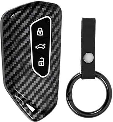 Coque de clé de voiture compatible avec VW Golf 8, 3 boutons - Compatible avec Golf 8, ID3, ID4, GTI, GTE, Seat Leon MK4, avec porte-clés