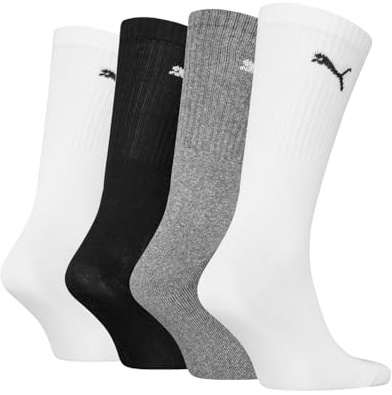 PUMA 4 Pairs Regular Crew Socks White/Grey/Black 6-8 (39/42)