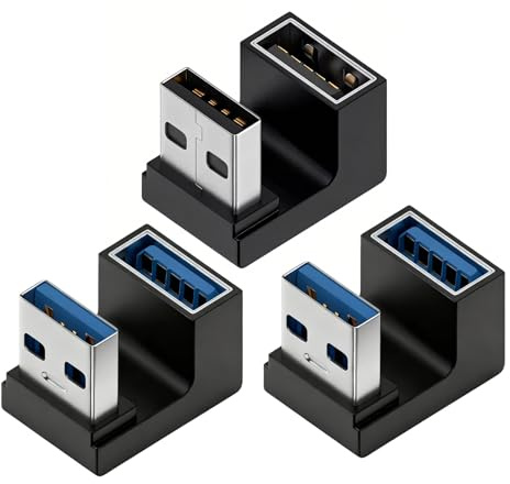 xiongWeiLai 3 Stück USB C Adapter & USB A U Winkel Adapter, 10 Gbit/s Schnellladung USB C auf A U Winkel 180 Grad, USB A U Winkel Konverter USB 3.0 180 Grad für Laptop PC Powerbank Büro Reisen