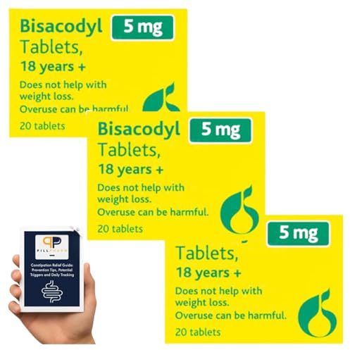 Constipation Relief 5mg Tablets Adult - 20 Per Pack of 3 or Equivelent - Gen - PillPharm Bundle Including Constipation Relielf & Prevention Guides - Digestive Support - Packaging May Vary