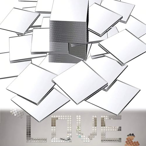 MINGZE Confezione da 40 piastrelle quadrate a specchio, 7,5 x 7,5 cm, autoadesive, per pareti per progetti fai da te, pareti, artigianato e decorazione della casa, piastrelle a mosaico per casa