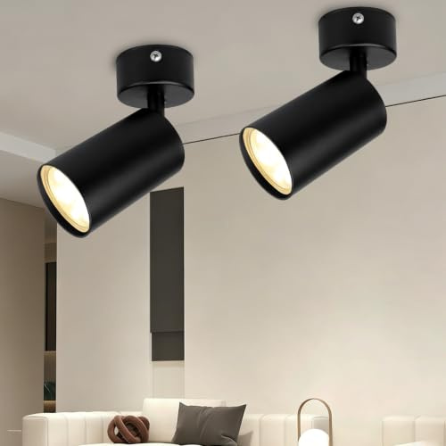 FEILEMAN GU10 LED Deckenstrahler Schwarz, 1 Flammig Schwenkbar 2er Pack | Deckenleuchte 350° Schwenkbar Strahler Spots Innen Deckenspot flurlampe für Wohnzimmer Küche Schlafzimmer Ohne Leuchtmittel
