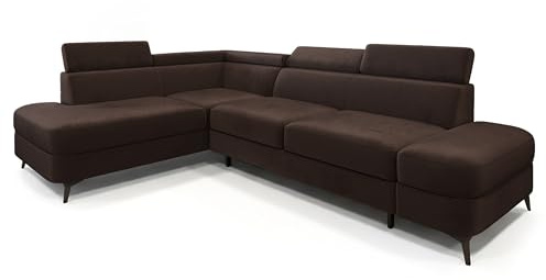 Masseno Ecksofa AVISE M L-S mit Schlaffunktion L-Form, Klassisch Sofa mit Bettkasten, Wohnzimmersofa, Couch, Soffa, Bettsofa, Couchgarnitur - Braun, Monolith 29