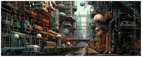 Wallario Küchenrückwand selbstklebend 115 x 50 cm, Motiv: Industriestadt in der Zukunft | Spritzschutz abwischbar & pflegeleicht
