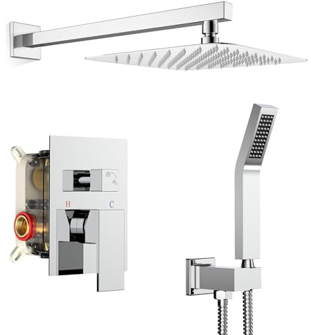 XJTNLB Kit Miscelatore 2 Vie Doccia Incasso con Maniglia Singola, 10 in Sistema Doccia a Pioggia,Cromato