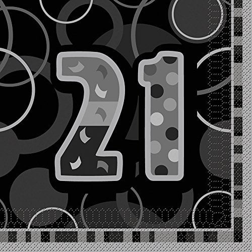 Unique Party 28479 - Glitz Black 21st Birthday Paper Napkins, Pack of 16
