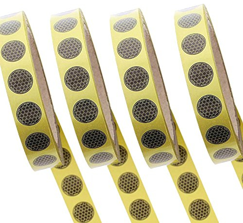 Klebeband Blume des Lebens, Aufkleber, Wetterfest, Schwarz auf Gold, 66 meter, 4x 19 mm