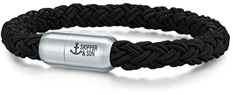 Skipper Son Herren-Armband Segeltau schwarz Edelstahl - Maritimes Männer-Armband Armbänder Segler mit Geschenkbox