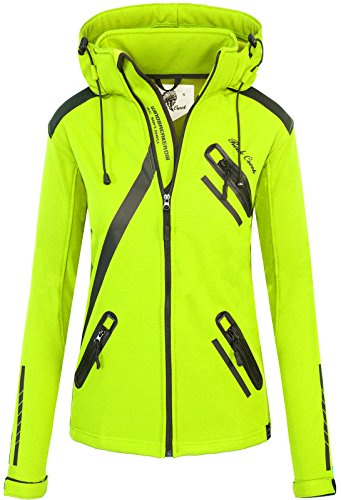 Rock Creek Softshelljacke Damen Outdoor Windbreaker D-371 Neongelb XS | Wasserabweisende Übergangsbekleidung, funktionale Wanderjacke für Frauen, Camping, Freizeit und wechselhaftes Wetter