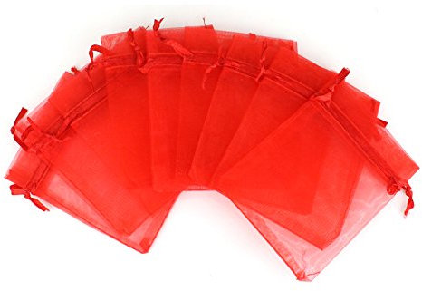 Organza-Geschenkbeutel, für Schmuck, Hochzeit, Party, Gastgeschenke, luxuriös, Rot, 25 Stück