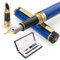 Dryden Designs Fountain Pen - Medium Nib & Fine Nib | Includes Luxury Box, 6 Ink Cartridges - 3 Black 3 Blue and Ink Refill Converter - Mysterious Blue