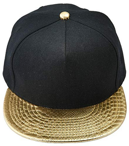 KYEYGWO Unisex Hip Hop Kappe, Snapback Caps Mütze für Herren und Damen Verstellbar Flat Brim Baseball Cap, Gold & Schwarz(einstellbar), Einheitsgröße
