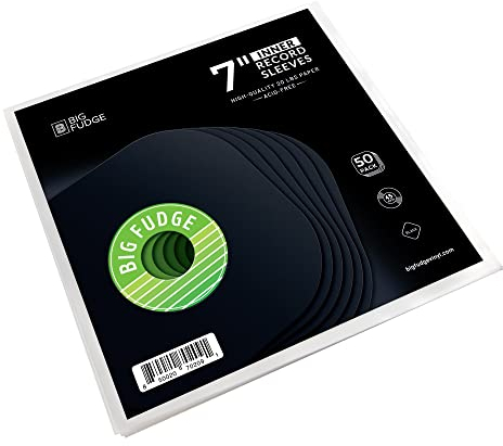 BIG FUDGE Vinyl Record Album Inner Sleeves - 7 inch x 50 pcs - Special Heavyweight & Acid-Free Black Edition - Slim Anti Static Records Sleeve for Single & LPs