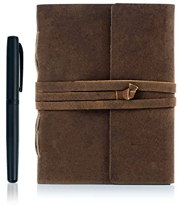 KomalC Handgefertigtes Leder-Tagebuch/Schreib-Notizbuch, Tagebuch/gebunden, täglicher Notizblock für Männer & Frauen, liniertes Papier, mittelgroß, 20,3 x 15,2 cm