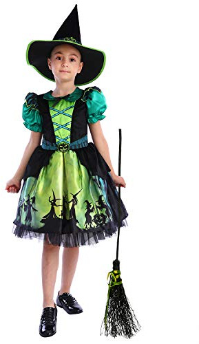 Sincere Party Mädchen Halloween Hexe Kostüm,Deluxe Adorable Neon Bunte Hexe Fancy Kleider mit Zubehör für Mädchen