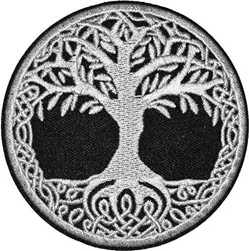 Papapatch Yggdrasil Der Baum des Lebens Wikinger Norse Runen Weste Jacke T-Shirt zum Aufnähen oder Aufbügeln bestickte Applikation Abzeichen Schild Patch (Iron Yggdrasil-O)