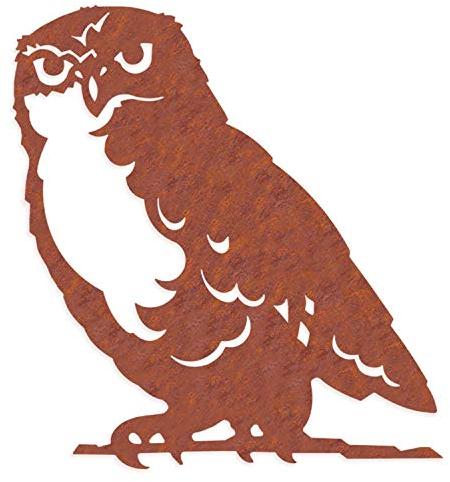 Illumino Gartenfigur Metall Rost Wanddeko Wandbild Kunst Eule XXL Edelrost Naturrost Garten Deko Skulptur