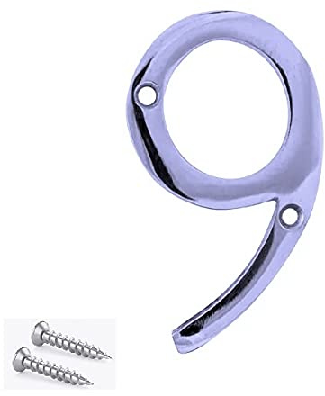 TERF® 3 Inch (75mm) Chrome Polished Finish Screw Fix Front Door Number '' 9 '' Mailbox Hotel House Door Number Suitable for All Door Types Wooden, u PVC and Composite With Fixing Screw [ Number - 9 ]