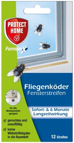 Protect Home Fliegenköderstreifen, Fliegenköder, Fliegenstreifen mit Sofort- und 6 Monate Langzeitwirkung, 12 Stück