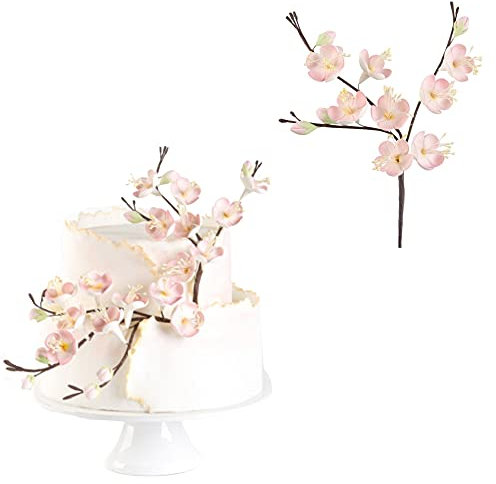 Branche de fleurs de cerisier en sucre rose et blanc pour la décoration de gâteaux, fête, anniversaire, pour fille, princesse, baptêmes, mariages, cake topper