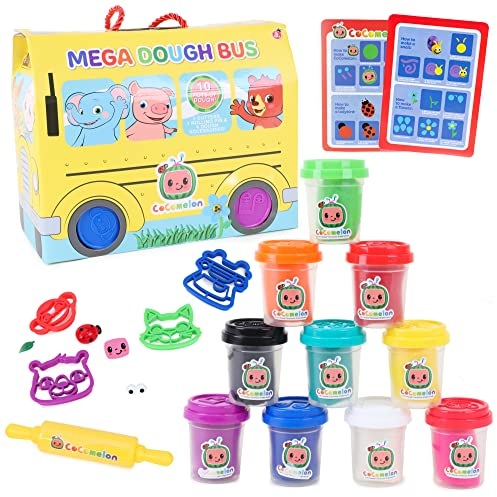 Toyland® Cocomelon Mega Dough Bus-Set - Machen, Formen und mischen! Enthält 10 Töpfe mit Teig - Cocomelon Toys