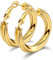Bestyle Goldohrringe Damen Kleine Klobige Creolen Edelstahl Huggies Ohrringe Vergoldet Cartilage Daith Helix Piercings Ohrringe für Frauen und Mädchen 40MM