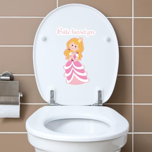 Deko Aufkleber WC Deckel Toilettendeckel Bad Badezimmer Klo Funsticker Toilettensitz Klodeckel lustiger Spruch selbstklebend (R173-03 Bitte hinsetzen – Prinzessin)
