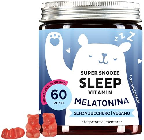 Super Snooze Sleep Vitamin - Natürlicher Schlaf - Melatonin 0,5 mg Gummibärchen – mit Melatonin & Vitamin B6 – 60 Stück (2-Monat vorrat) – Zuckerfrei, Vegan – Bears with Benefits