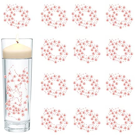 50 cuerdas perlas artificiales para velas flotantes, perlas imitación 600 m para relleno jarrón para bodas, cenas, fiestas, centros mesa, hogar, decoración guirnaldas fiesta (rosa)