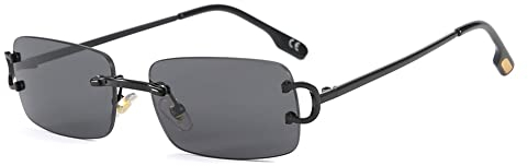 kachawoo Kleine Retro-Sonnenbrille, rechteckig, randlos, Vintage, männlich, weiblich, Sonnenbrille, UV400, rahmenlose Geburtstagsgeschenke für Mädchen (full black)