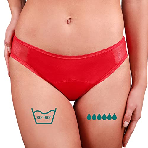 Taynie Lady Ultra stark Periodenunterwäsche Starke Blutung - Periodenwäsche - Menstruationsunterwäsche - ersetzt 6 Tampons, Periodenslip Tragedauer bis 12 Std., waschbar bis 60°C (38, Rot)