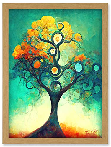 Doppelganger33 LTD Klimt Inspired Luminous Abstract Autumn Fall Tree Artwork Framed Wall Art Print A4
